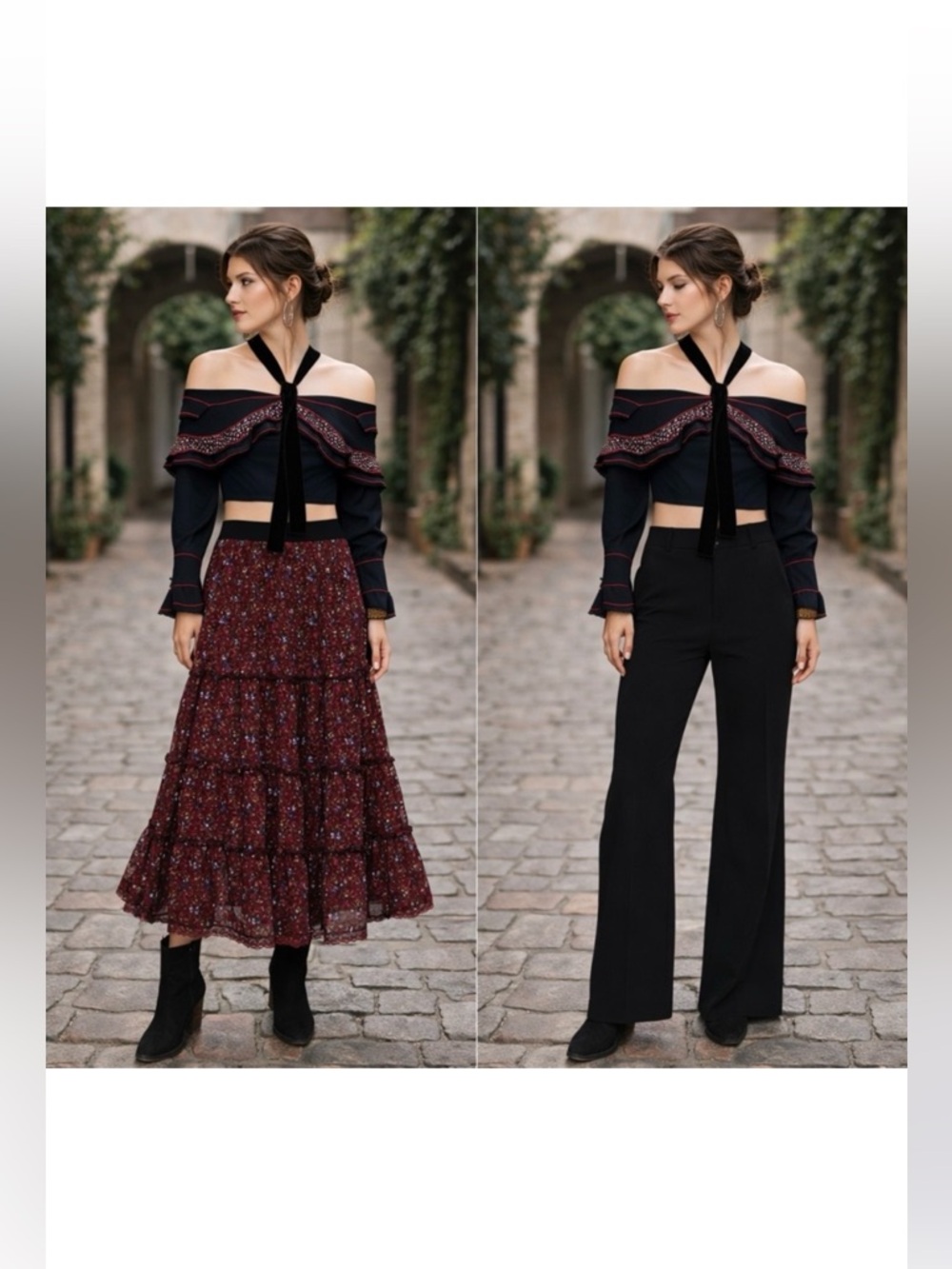 Proenza Schouler Off Shoulder Top Blouse Crepe Velvet Tie Festival Luxury Boho